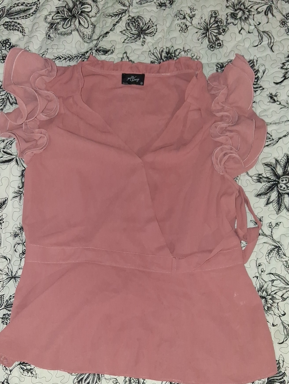 Ruffle-Sleeve Wrap Blouse in Rose Pink